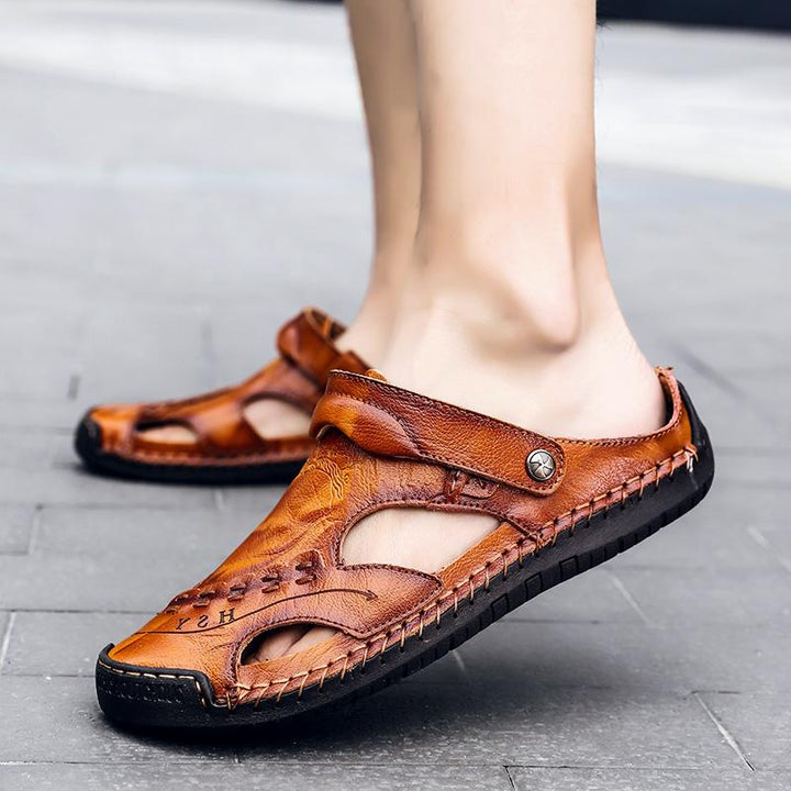 Comfortable men's summer sandals made from genuine breathable leather, durable design