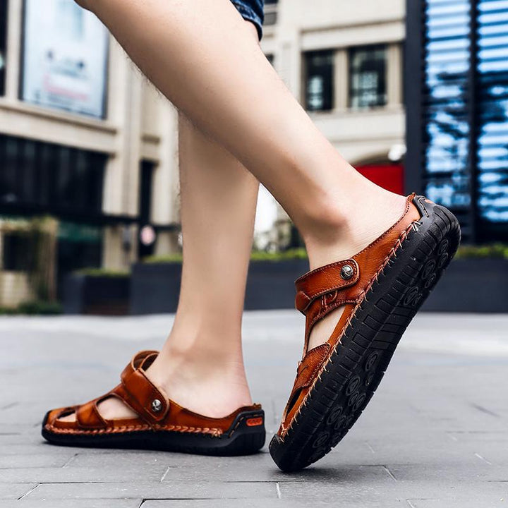 Men's casual footwear: stylish genuine leather sandals with breathable open toe design