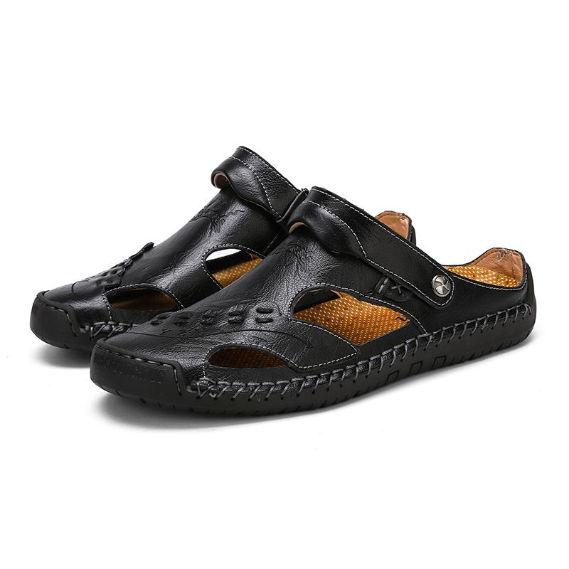 Elegant men's genuine leather sandals, breathable construction for warm weather