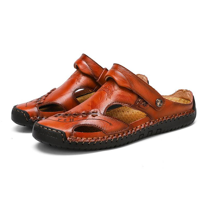 Men's genuine leather open toe sandals, highly breathable for all-day wear