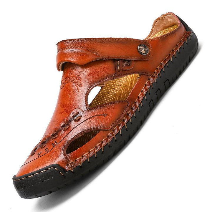 Classic men's leather sandals, handmade with breathable materials for casual look