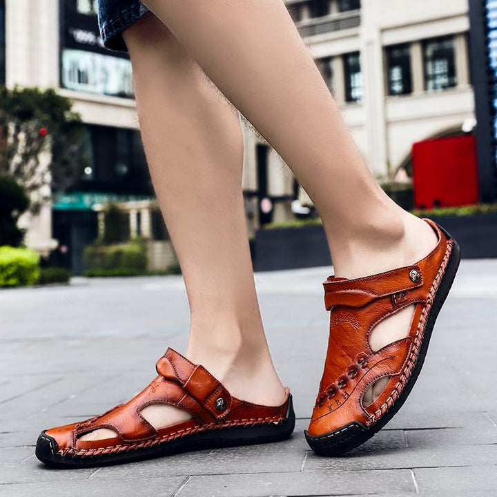 Breathable men's genuine leather sandals, offering comfort and support for daily wear