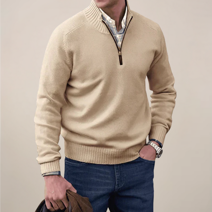 Lightweight men's half-zip knit pullover sweater, a versatile long sleeve top for everyday fashion.