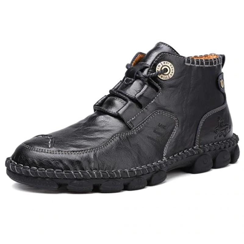 Stylish men's casual hand stitched leather boots, versatile and comfortable for everyday wear