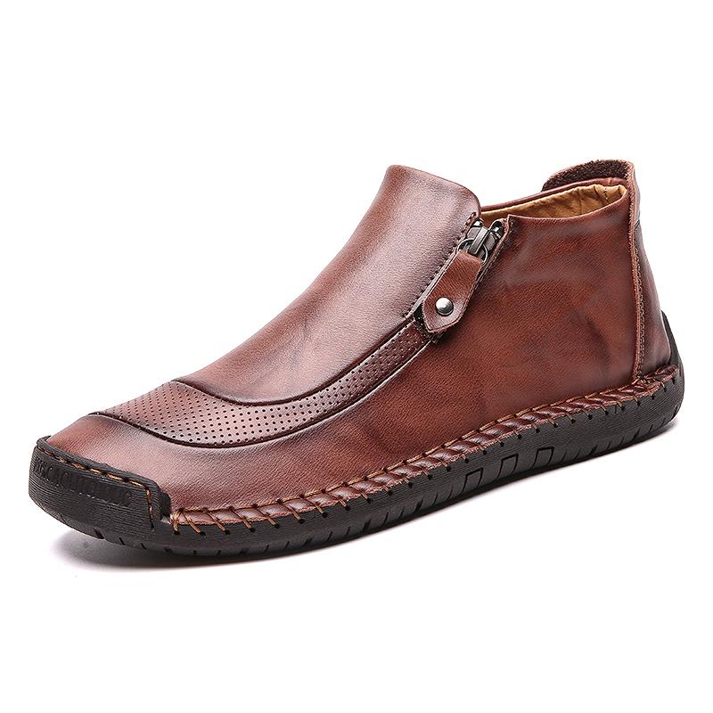 Men's Casual Handcrafted Ankle Boots, round toe, soft sole, front view