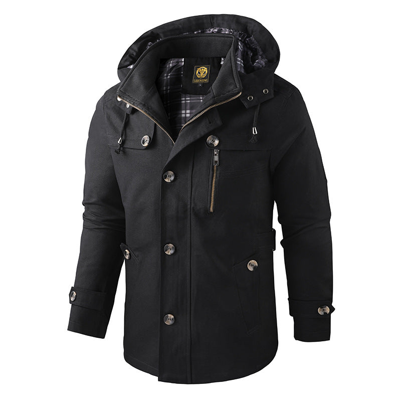 Men's casual hooded jacket in brown, perfect for fall fashion and weather-resistant outerwear.
