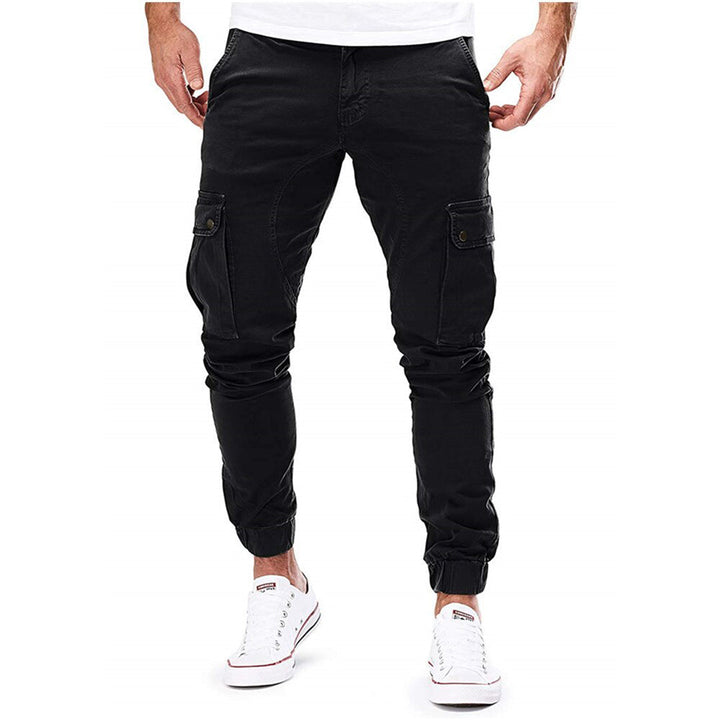 Men's cargo trousers in a dark blue wash, perfect for casual wear & everyday utility