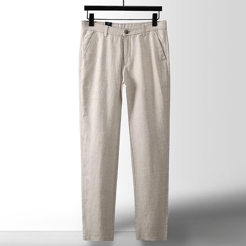 Comfortable men's breathable linen blend trousers, ideal for warm weather