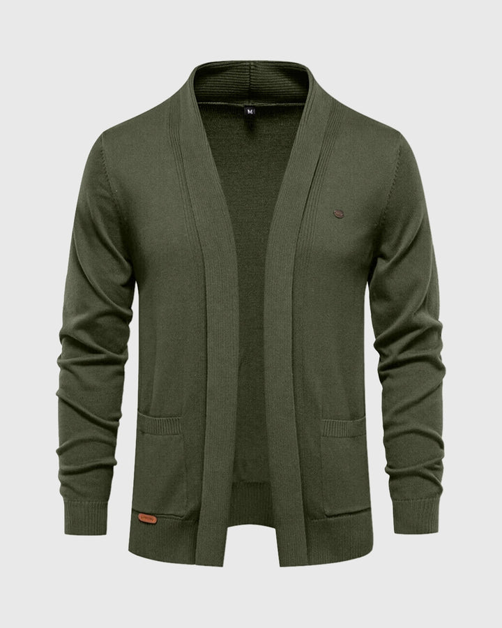 Versatile men's cotton blend cardigan, ideal for casual outfits, featuring convenient front pockets.