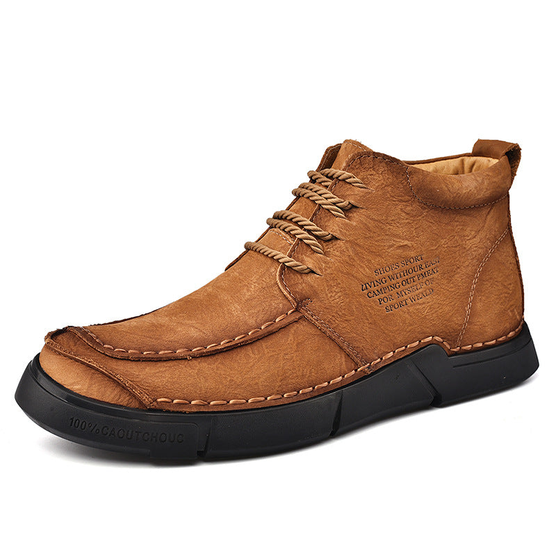 Men's casual leather high-top winter boots with orthopedic comfort sole, ideal for cold weather.