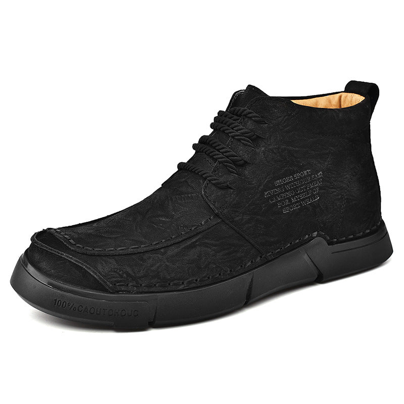 Stylish men's casual leather winter boots with high-top design, perfect for men's fashion.