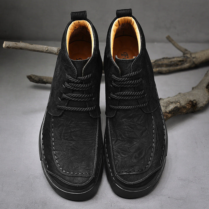 Casual men's high-top leather boots, orthopedic comfort, perfect for winter and ankle support.