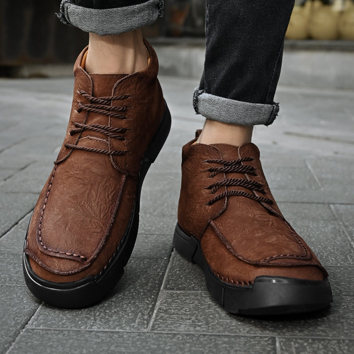 Men's high-top leather boots, soft orthopedic sole ensures comfort and durable ankle support.
