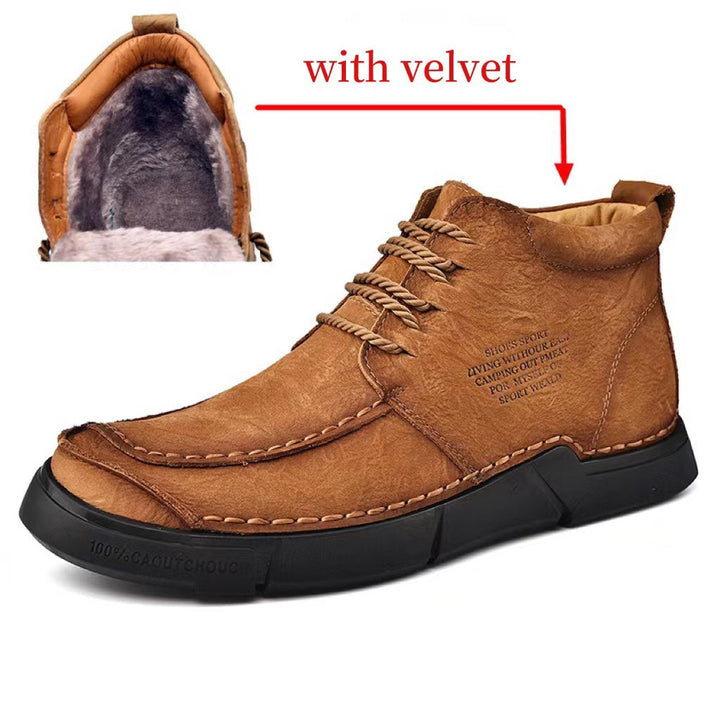 Orthopedic men's high-top winter boots, premium leather for durability and comfort in cold.