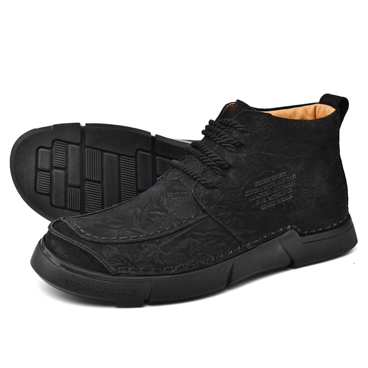 Orthopedic men's high-top casual leather boots, providing excellent ankle support in winter.