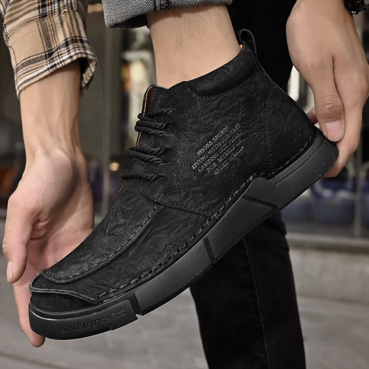 Men's high-top leather boots, soft orthopedic sole ensures comfort, durability, ankle support.