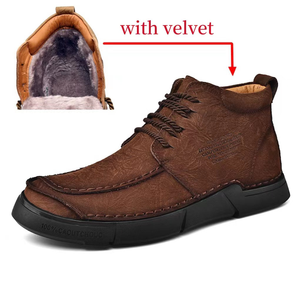 Men's leather high-top boots, casual design with orthopedic comfort for daily winter use.