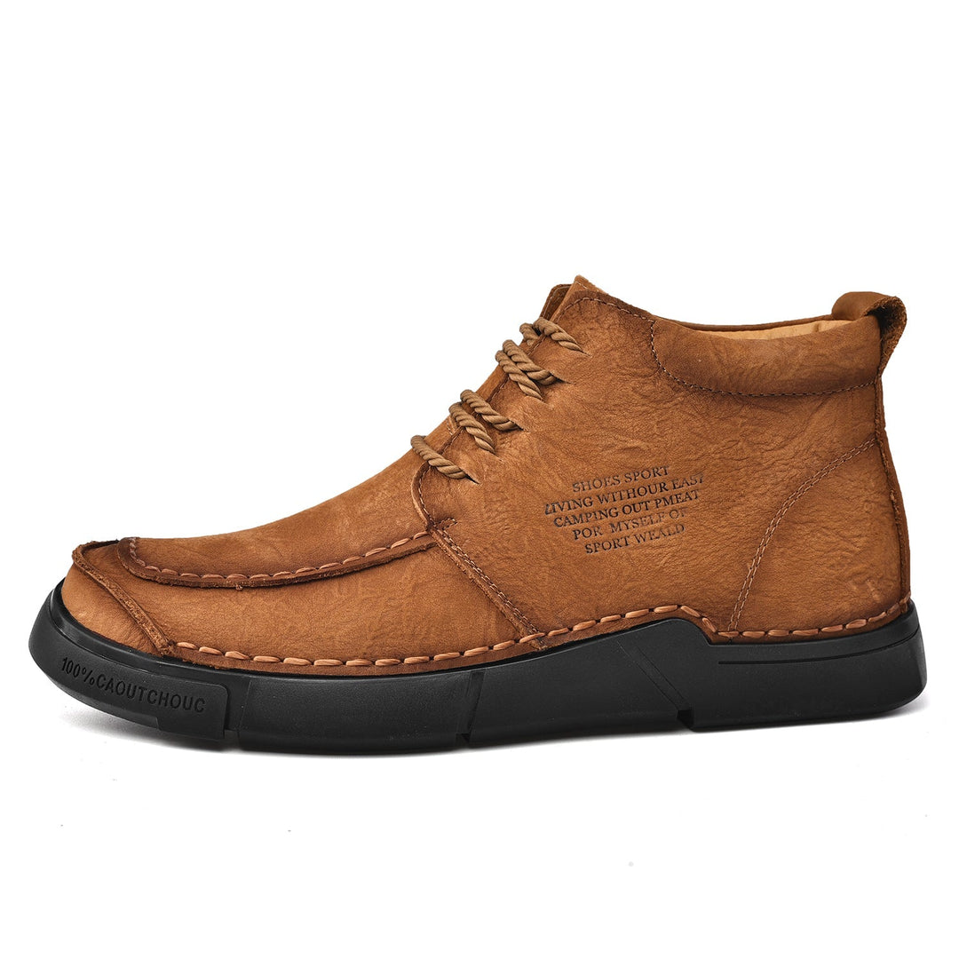 Durable high-top winter boots for men, crafted from quality leather with a soft sole.