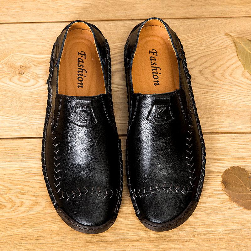 Men's casual footwear, made from genuine leather with hand stitching and a comfortable soft sole