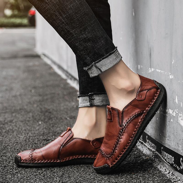 Men's comfort footwear: hand-stitched leather shoes with a soft non-slip sole for secure wear