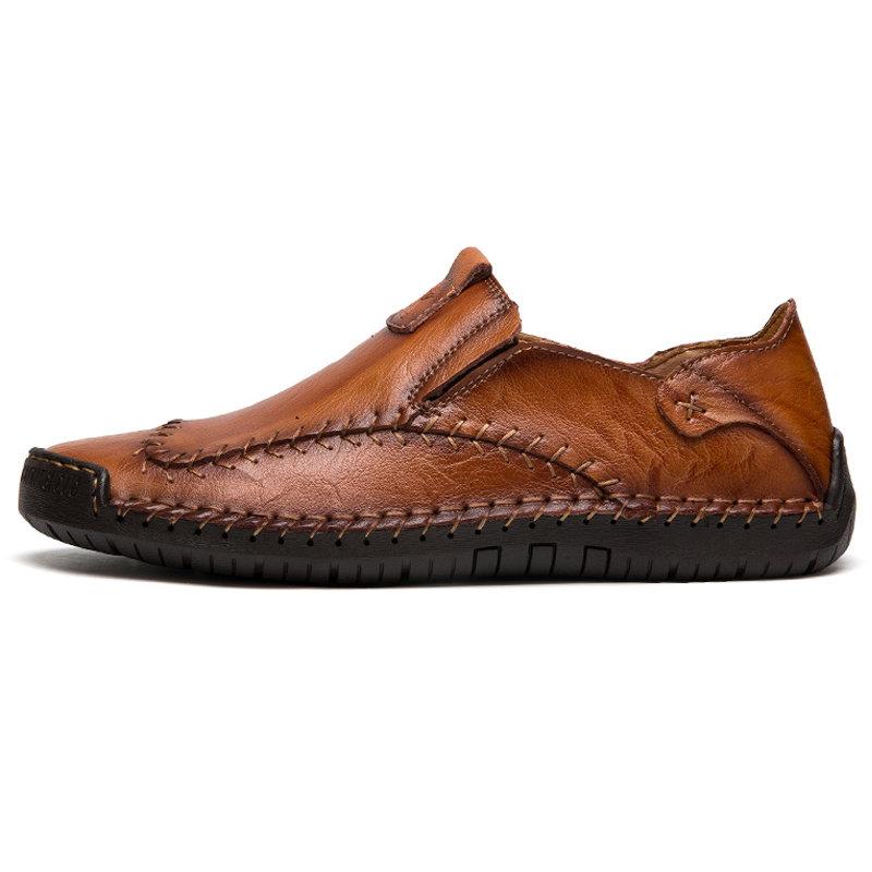 Pair of men's everyday wear leather shoes with a comfortable soft sole, perfect for casual outings