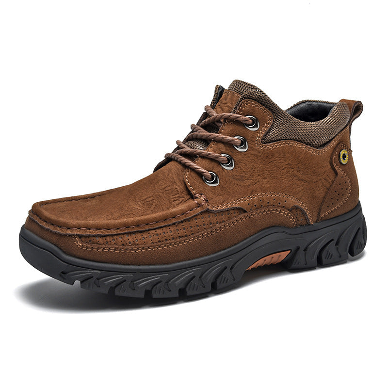 Men's casual leather short boots for outdoor work & snow, brown