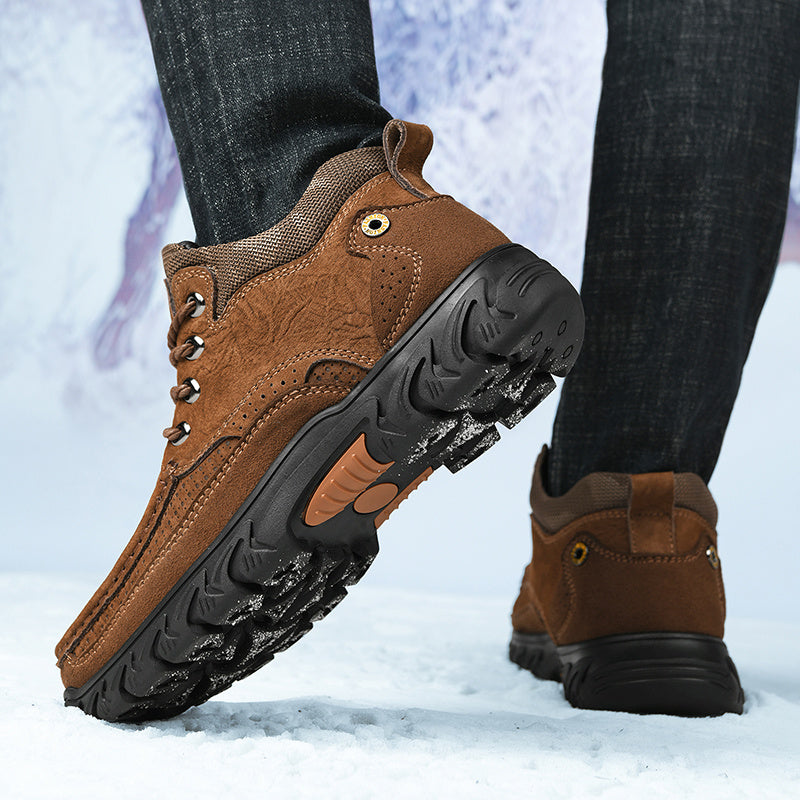 Men's leather snow boots with thick insulation for warmth in winter
