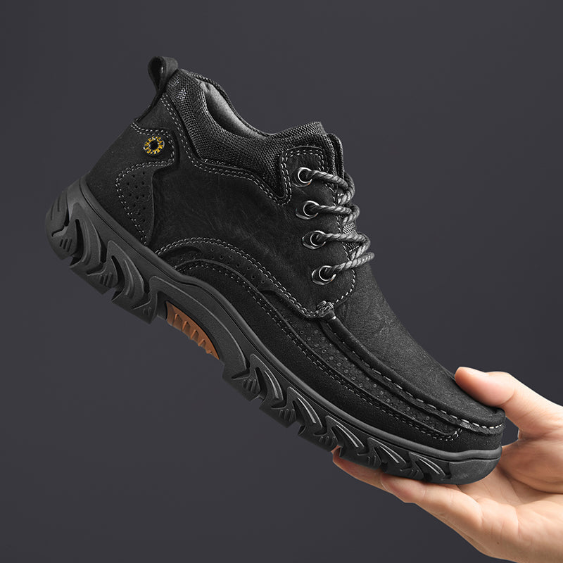 Orthopedic men's outdoor footwear: casual short leather boots, anti-fatigue