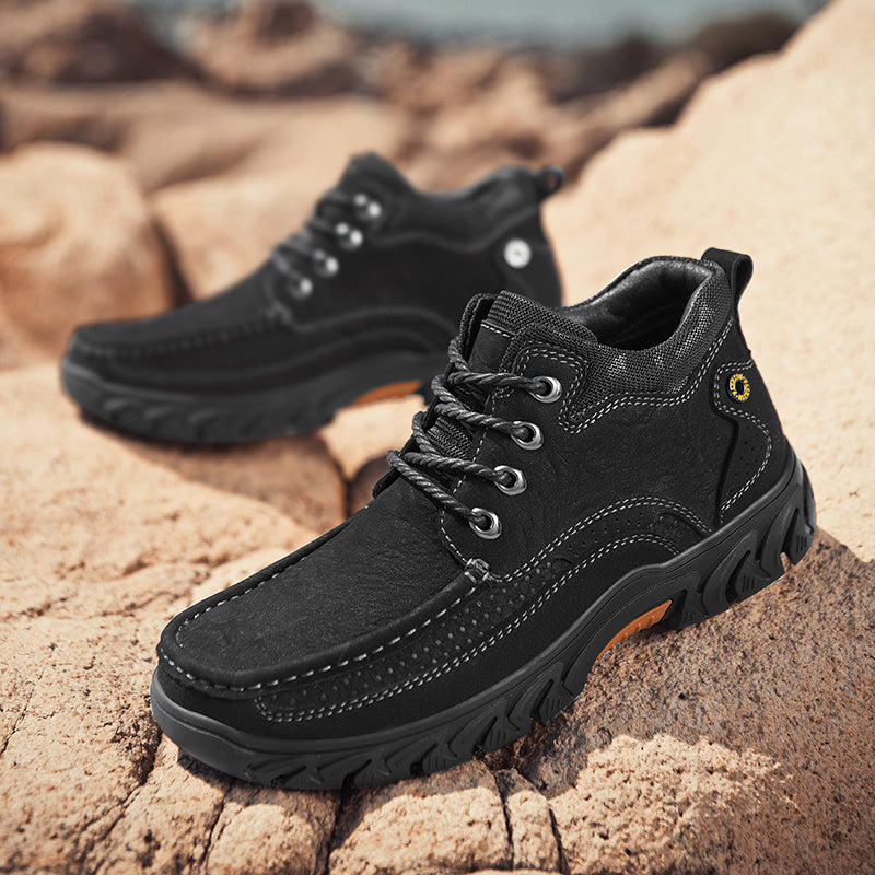 Men's leather work boots, short design, offering ankle support and protection