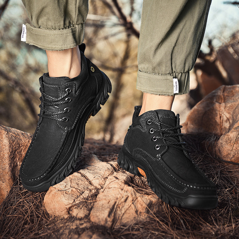 Orthopedic men's casual leather boots, short style, for prolonged standing