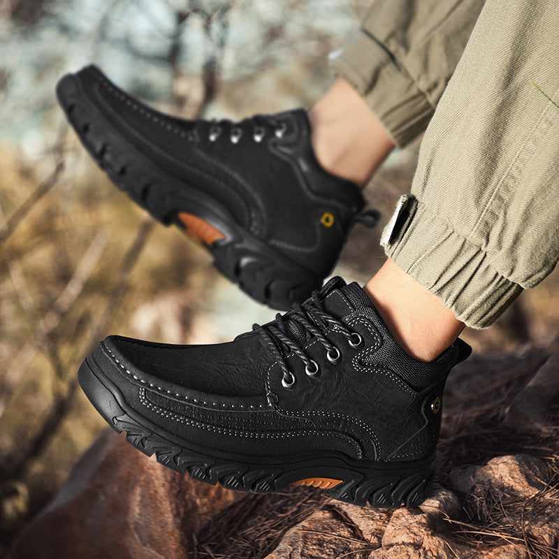 Men's outdoor leather footwear, short boot design, ready for any adventure