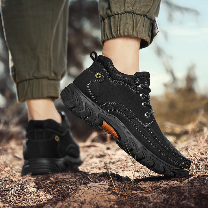 Warm men's snow boots, short leather and suede combination, winter ready