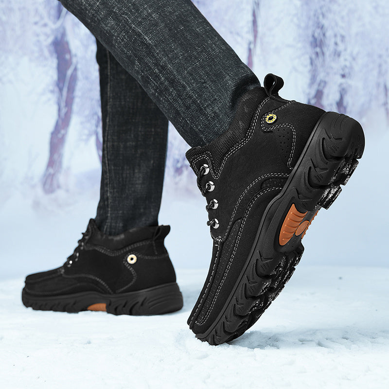 Men's snow boots with waterproof leather, short style, keeping feet dry