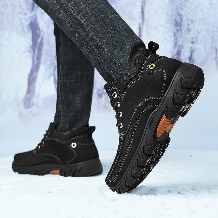 Men's snow boots with waterproof leather, short style, keeping feet dry