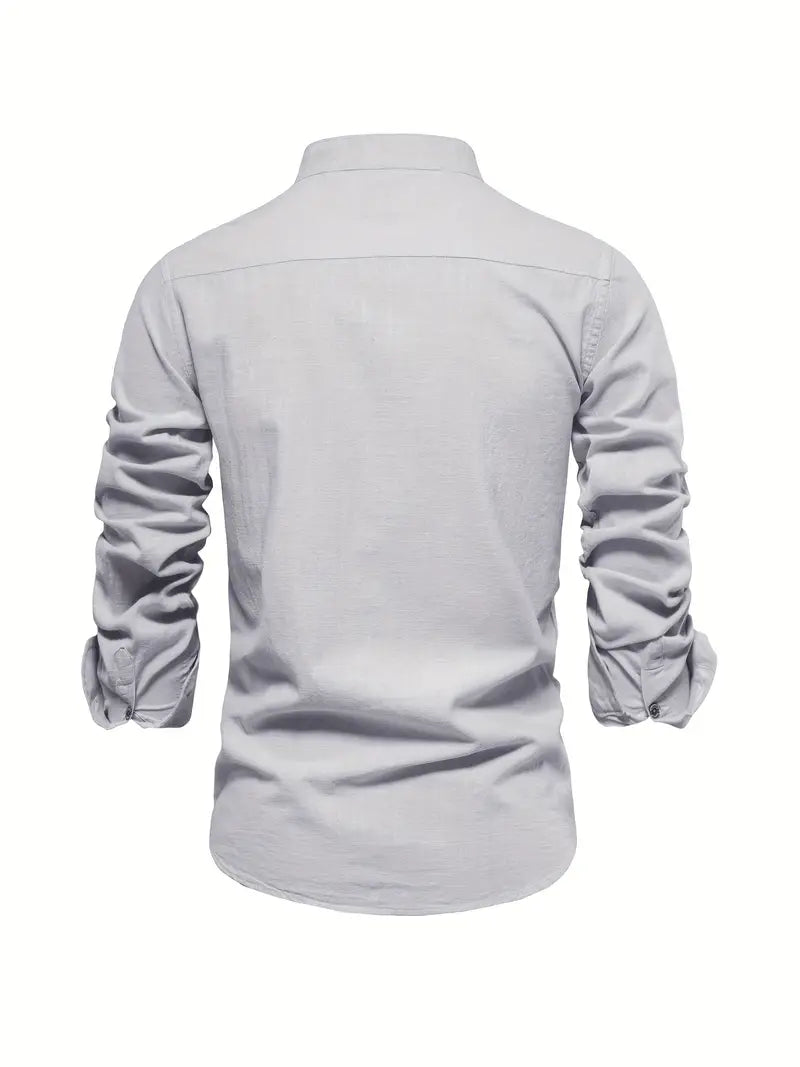 Versatile men's casual button-down shirt in beige, excellent for spring layering and everyday wear.