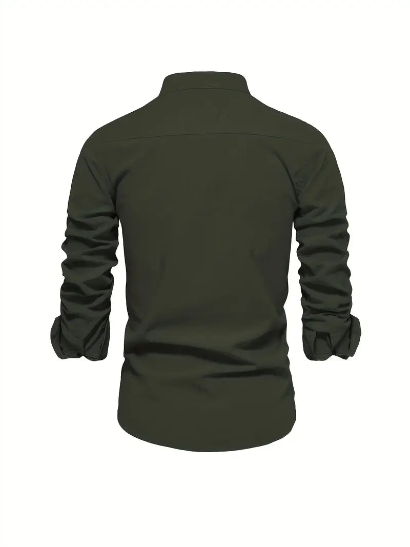 Men's ultimate spring casual button-down shirt in a soft grey, long sleeve, for everyday effortless style.