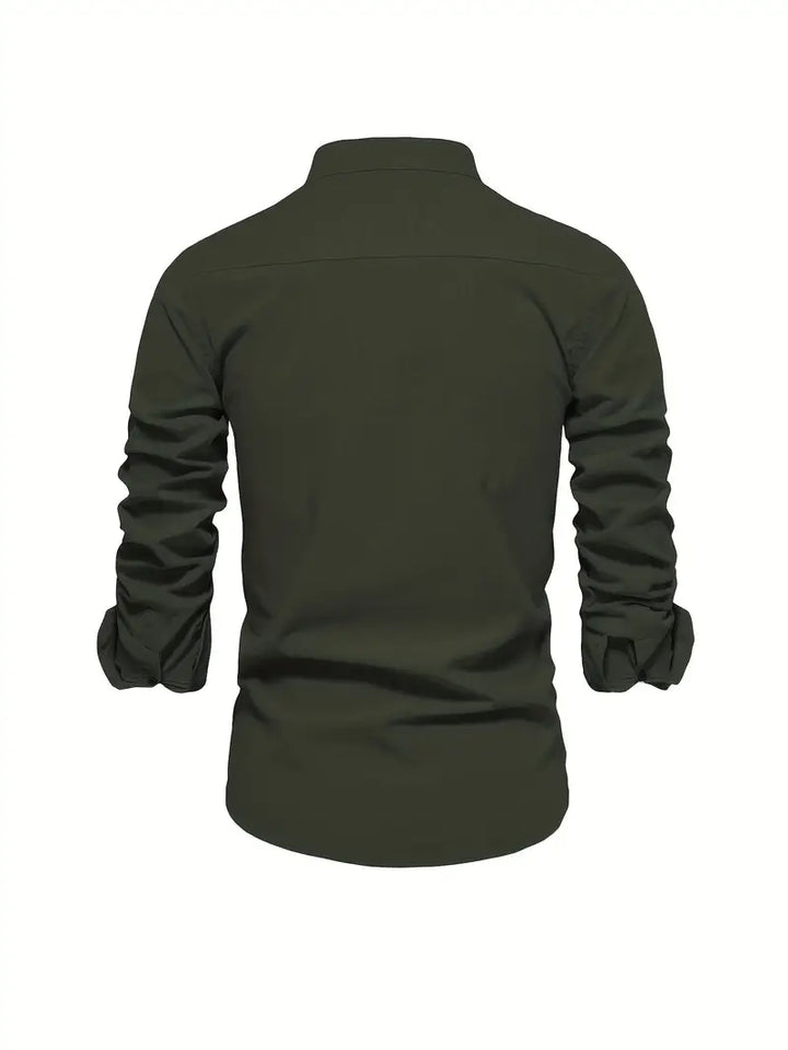 Men's ultimate spring casual button-down shirt in a soft grey, long sleeve, for everyday effortless style.