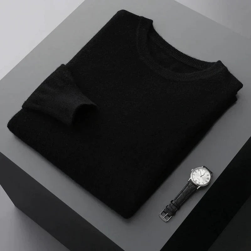 Comfortable men's long sleeve knit sweater, black, a staple for men's winter fashion