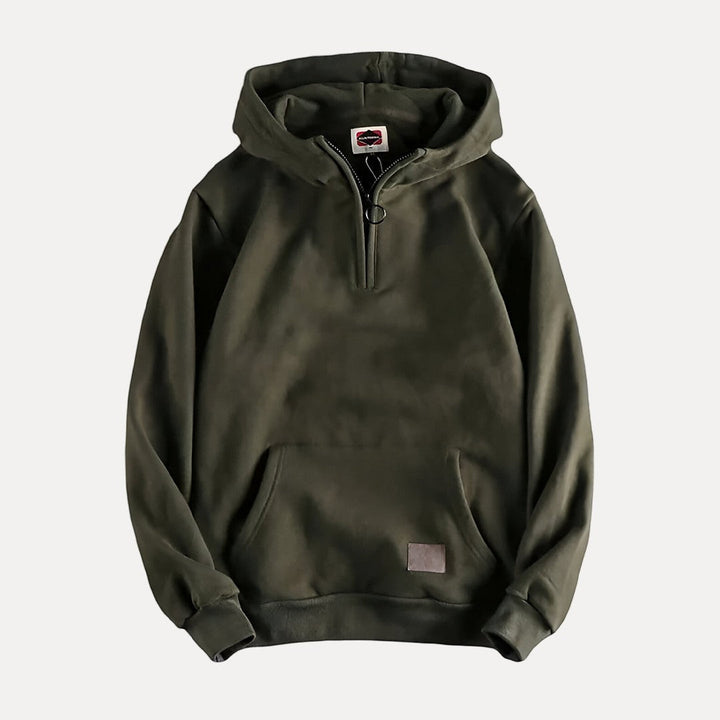 Stylish mens casual long sleeve hoodie with half zip, ideal for comfortable daily fashion and cool weather.