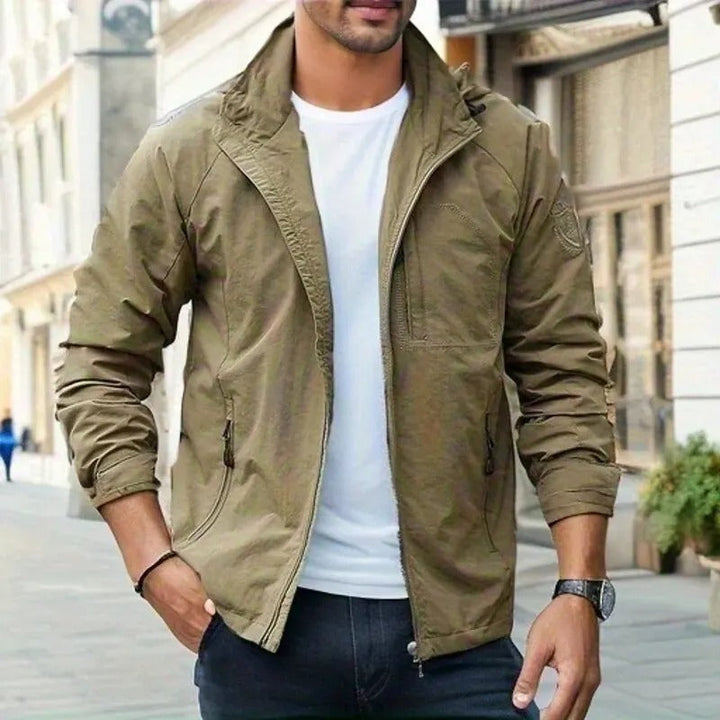 Men's casual long sleeve urban jacket in a dark color, perfect for streetwear and everyday wear.