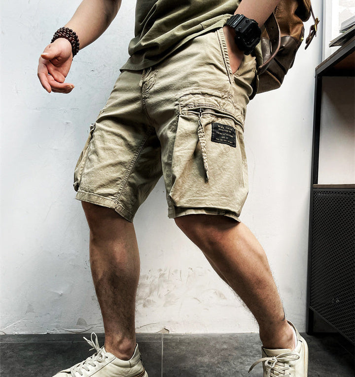 Men's casual outdoor cargo shorts with drawstring. Comfortable utility shorts perfect for summer adventures.