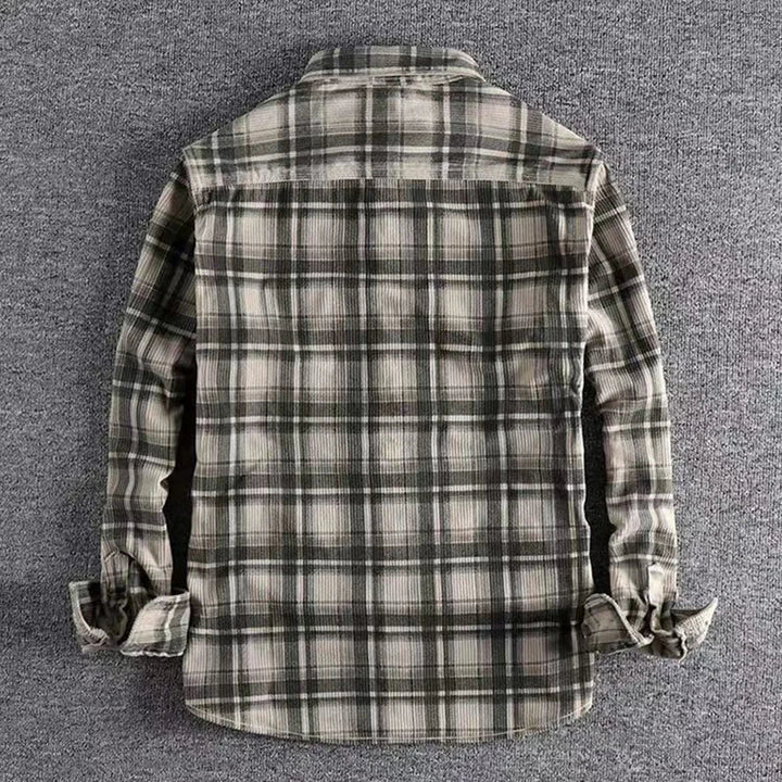 Stylish men's long sleeve plaid flannel shirt in a vibrant color, ideal for casual outerwear.