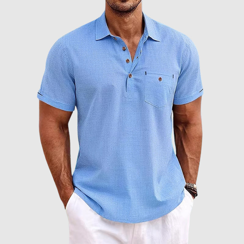 Men's casual short-sleeve polo shirt for summer comfort. Relaxed fit men's fashion, ideal for warm weather wear.