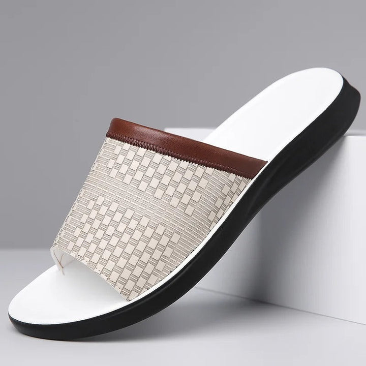 Front angle of men's casual sandals, emphasizing breathable open-toe design for summer
