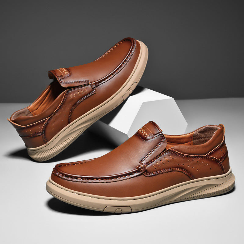 Brown leather slip-on loafers for men, ideal casual and driving shoes
