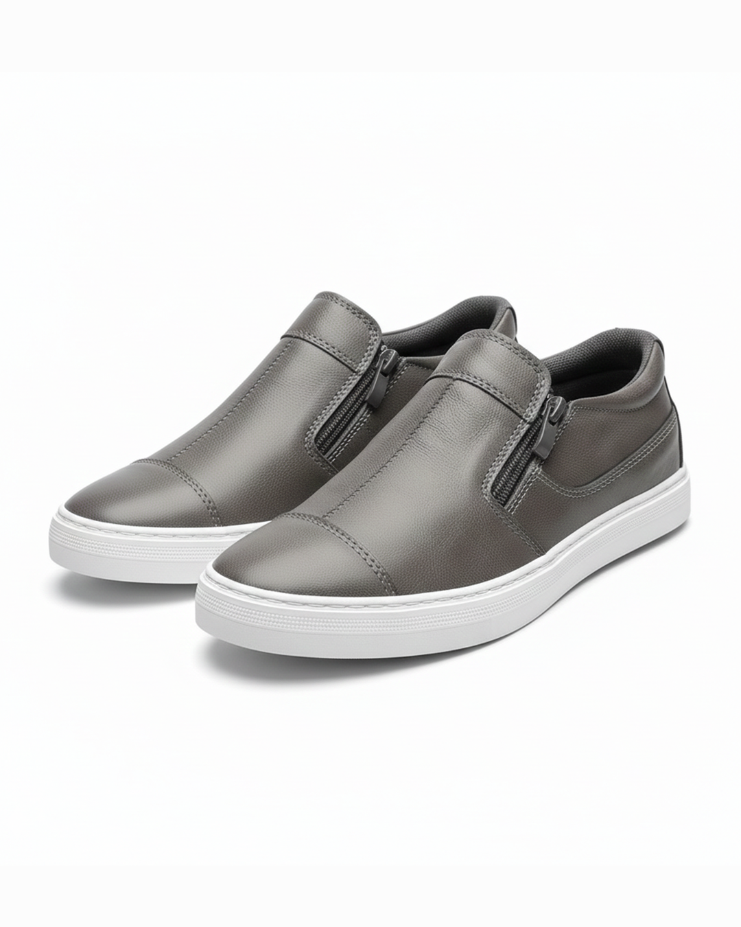 Men's casual sneakers with zip closure, black leather look, ideal for comfortable everyday wear