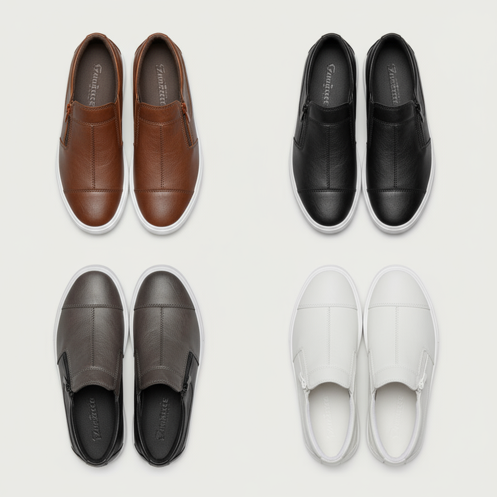 Black men's casual footwear with a zip closure, designed for excellent comfort and everyday use