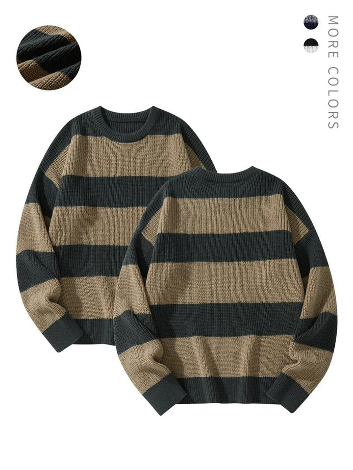 Striped crewneck sweater for men, made from a soft cotton blend, ideal for casual wear.