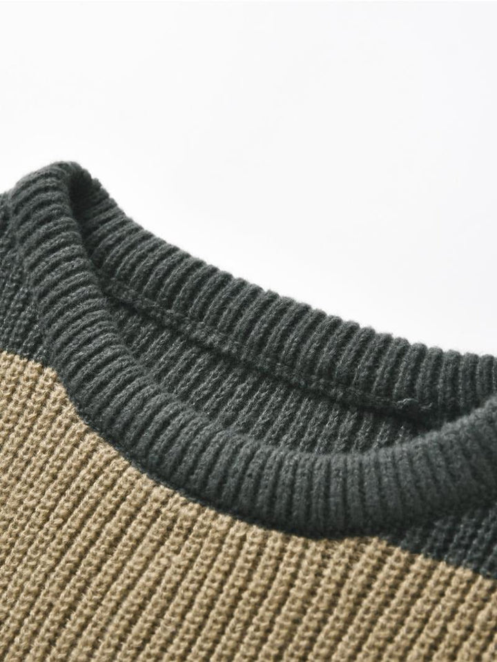 Winter fashion men's striped knit sweater with a crew neck and long sleeves in cotton blend.