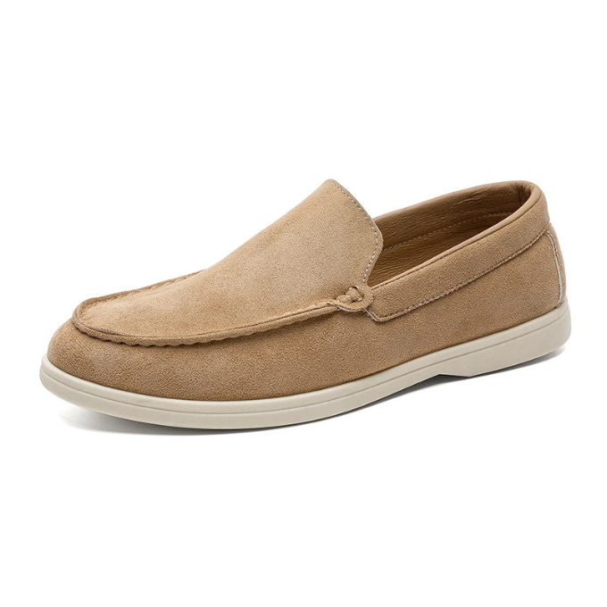 Sole of men's lightweight suede-look loafers, indicating comfort and durability.